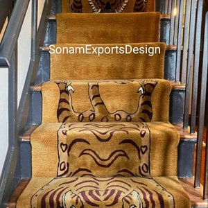HAND TUFTED CARPET-New Colour golden Orange Tibetan Tiger stair rugs, gallery carpets,Tibetan Wool Carpets,Lion Wool Carpets.