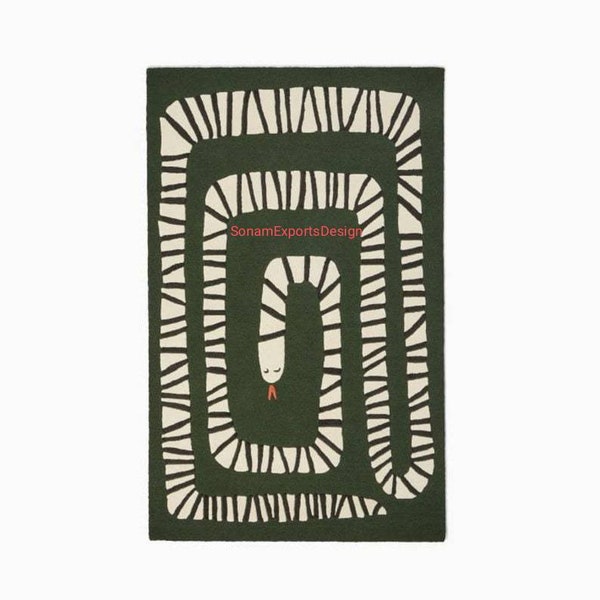 HAND TUFTED CARPET - Green Ground Snake Rugs modern Carpet,Tibetan Wool Carpets, Handtufted Carpets, Kids Wool Carpets, , Home Decor Carpets