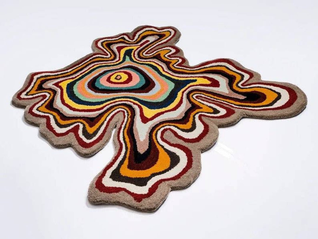 HAND TUFTED CARPET Modern Unique Shaped Irregular Rug Multi Colour
