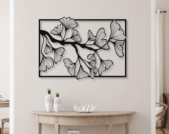Ginkgo Leaf Metal Wall Art: Powder Coated Steel Decoration