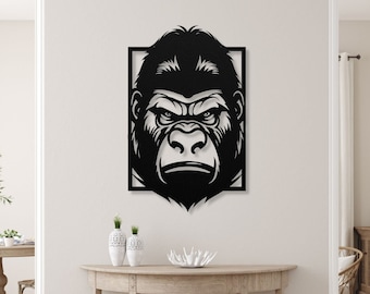 Metal Gorilla Wall Art: Powder Coated Steel, Living Room Decor