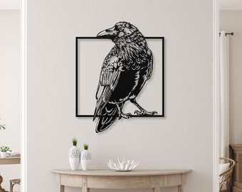 Crow Metal Bird Living Room Art - Raven Decoration For Bedroom Above Bed