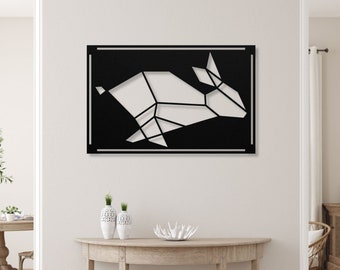 Metal Rabbit Wall Art: Geometric Bunny Sign, Home Decor