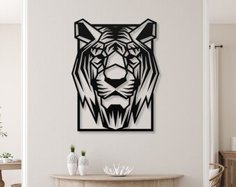 Geometric Tiger Head Metal Wall Art: Home Office Decor