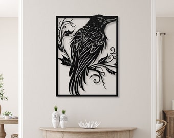 Raven Metal Sign For Living Room Decoration, Crow Wall Decor For Home, Gothic Art