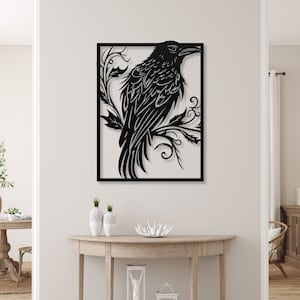 Raven Metal Sign For Living Room Decoration, Crow Wall Decor For Home, Gothic Art