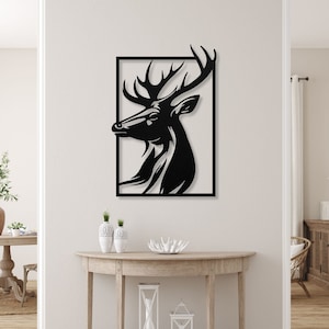 Metal Deer Wall Art, Deer Head with Antlers Wall Decor, Home Office Decoration, Wall Hangings, Nature Wall Art