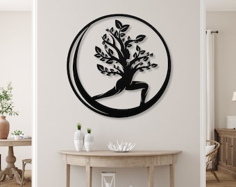 Yoga Tree of Life Metal Wall Art: Zen Meditation Decor