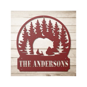 Custom Bear Metal Address Sign - Custom Home Sign - Bear Lover Gift - Bear Sign - Family Last Name Sign - Metal Wall Art - Personalized Gift