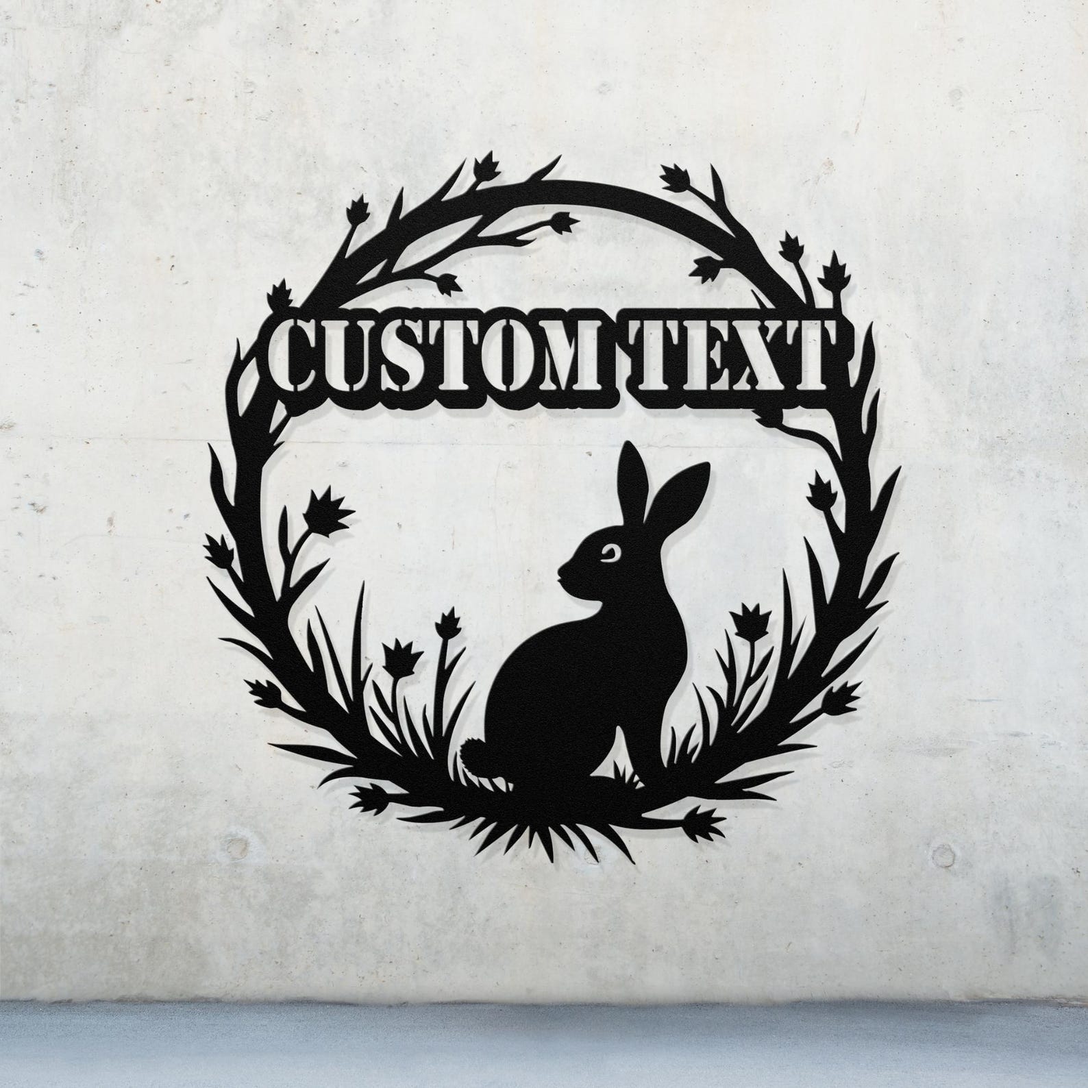 Custom Bunny Metal Sign: Floral Wreath, Personalized Name Plaque - Etsy