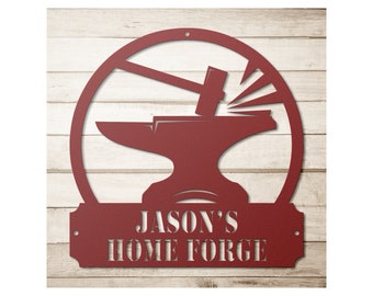 Personalized Home Forge Metal Sign - Blacksmith Anvil Art