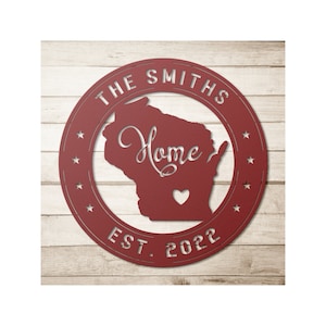 Wisconsin Metal Sign, Wisconsin Decor, Wisconsin Wall Art, Personalized Family Last Name Sign, WI State, Wisconsin Signs, Wisconsin Gifts