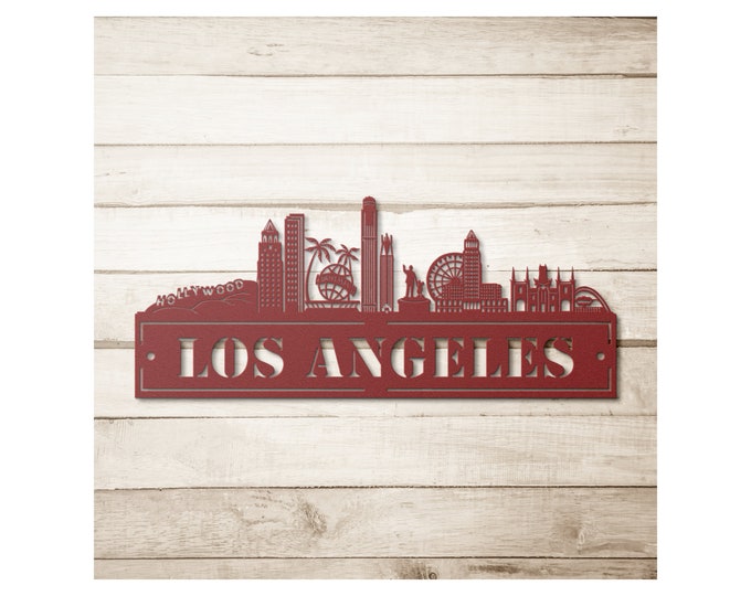 Custom Metal Los Angeles Sign - Personalized Los Angeles Skyline Wall Art
