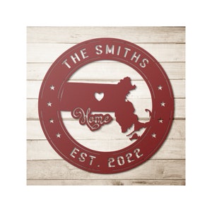 Massachusetts Metal Sign, Massachusetts Decor, Massachusetts Wall Art, Personalized Family Last Name Sign, MA State, Massachusetts Gifts