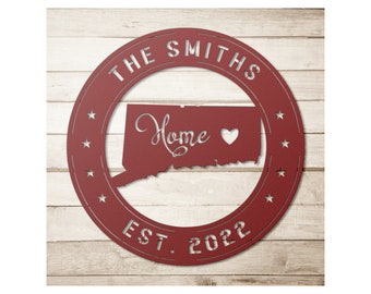 Personalized Connecticut Metal Sign: Family Name CT Home Decor