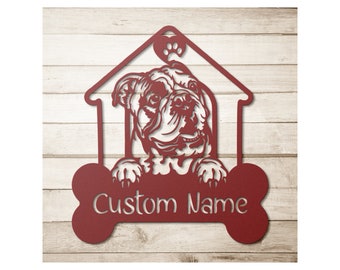 Custom English Bulldog Metal Sign: Personalized Dog Name Wall Art