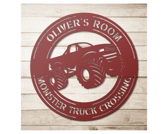 Personalized Monster Truck Metal Sign: Kids Room Wall Art
