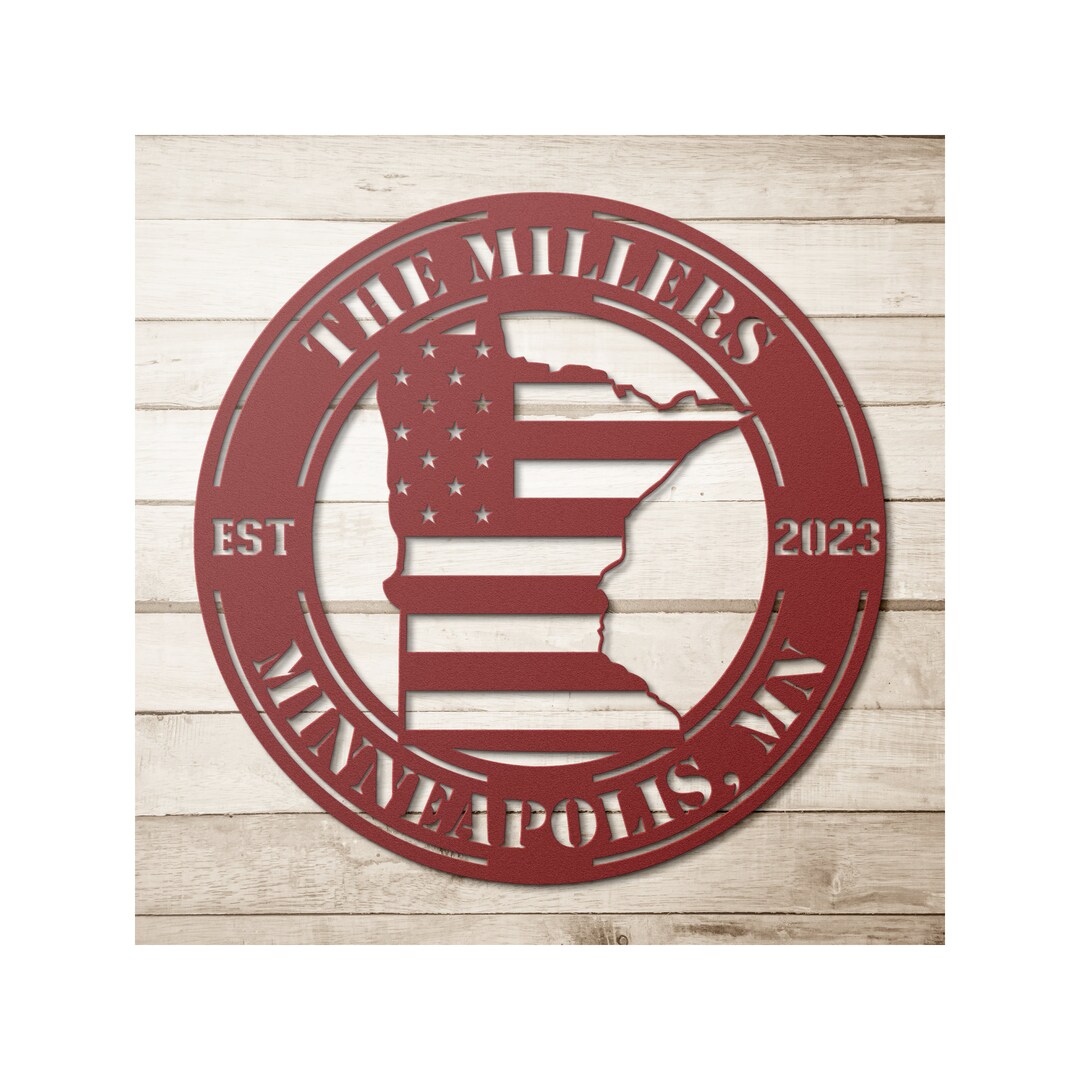 Mesota Sign Custom Metal Minnesota State Sign: Personalized American Flag Wall Art ...