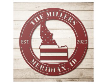 Custom Metal Idaho Sign - Personalized ID State Wall Art Decor With Us American Flag