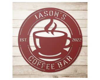 Custom Metal Coffee Bar Sign: Personalized Wall Art Decor