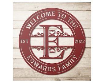 Custom Family Name Initial E Sign - Personalized Letter E Monogram Metal Wall Art