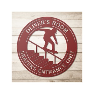 Custom Metal Skateboard Kids Room Sign - Personalized Skateboarding Wall Art Decor