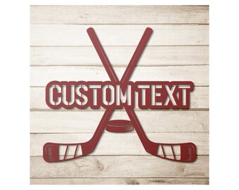 Personalized Hockey Sticks Metal Sign: Kids Room Decor