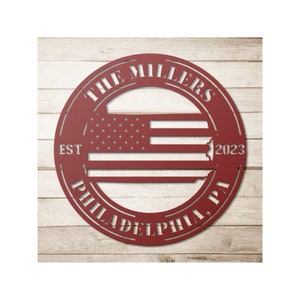 Custom Pennsylvania Metal Sign - Personalized PA State Wall Art Decor With Us American Flag