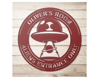 Personalized Alien Metal Sign: Custom UFO Room Decor