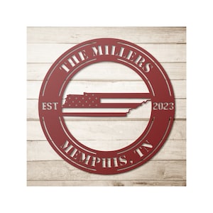 Custom Metal Tennessee Sign - Personalized TN State Wall Art Decor With Us American Flag