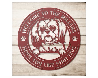 Custom Shih Tzu Metal Sign: Personalized Dog Welcome Decor