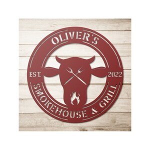 Personalized Metal BBQ Gift, Smokehouse Decor, Outdoor Sign, BBQ Grill Sign, Outdoor Kitchen Metal Signs, Custom Bar & Grill Sign, Home Gift