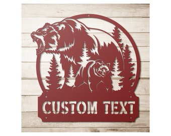Personalized Bear Metal Wall Art, Custom Name Sign