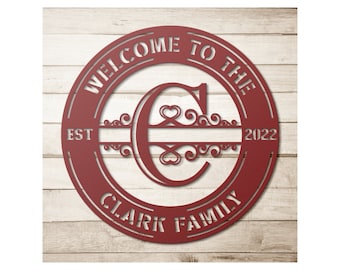 Custom Family Name Initial C Sign - Personalized Letter C Monogram Metal Wall Art