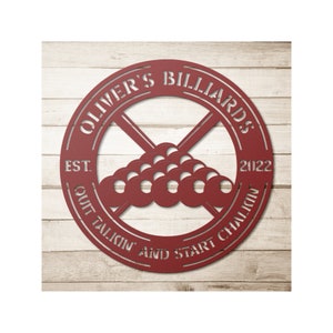 Custom Metal Billiard Room Name Sign - Personalized Billiards Pool Wall Art Decor