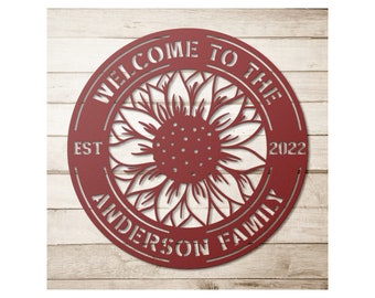 Custom Metal Sunflower Welcome Sign - Personalized Sunflower Garden Wall Art Decor
