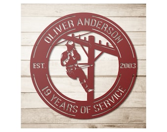 Custom Lineman Name Metal Sign – Personalized Gift, Door Hanger