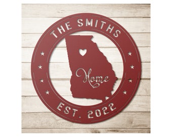 Personalized Georgia Metal Sign: Family Name, GA State Decor