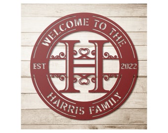 Custom Family Name Initial H Sign - Personalized Letter H Monogram Metal Wall Art