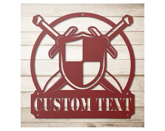 Custom Metal Shield Sign - Personalized Medieval Knight Shield And Swords Wall Art Decor