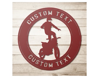 Personalized Dirt Bike Metal Wall Art: Motocross Rider Decor