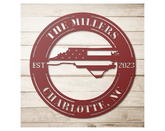 Custom Metal North Carolina Sign: Personalized State Wall Art