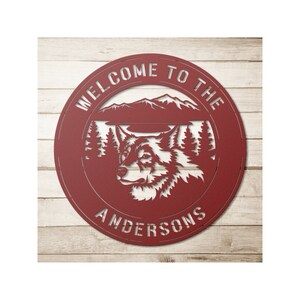 Custom Wolf Welcome Sign, Family Name Sign, Metal Wall Art, Wolf Mountain Artwork, Metal Wolf Sign, Wolf Home Decor, Wolf Art, Wildlife Gift
