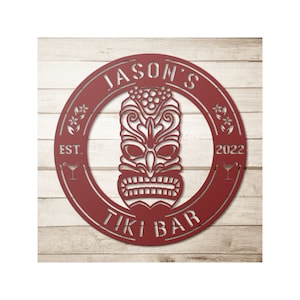 Custom Decorative Metal Tiki Bar Sign – Personalized Gift for New Home Pool Bar – Unique Wall Art – Customize With Any Name