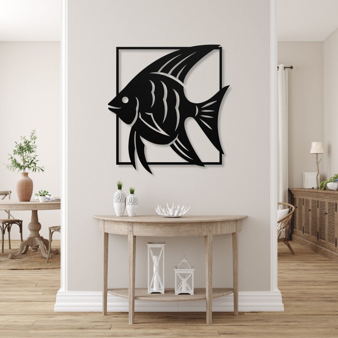 Fish Metal Wall Decor, Angelfish Wall Art, Fish Door Hanger, Fish Decor