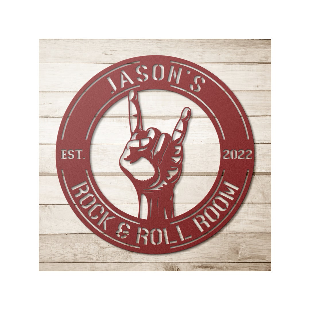 Custom Rock and Roll Hand Metal Wall Art, Personalized Rock N Roll Name