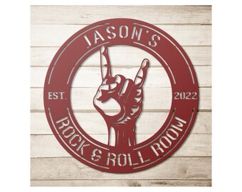 Custom Rock and Roll Metal Wall Art: Personalized Name Sign