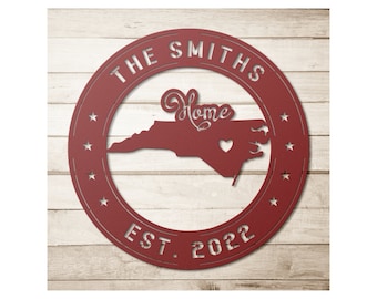 Personalized North Carolina Metal Sign: Family Name Wall Art