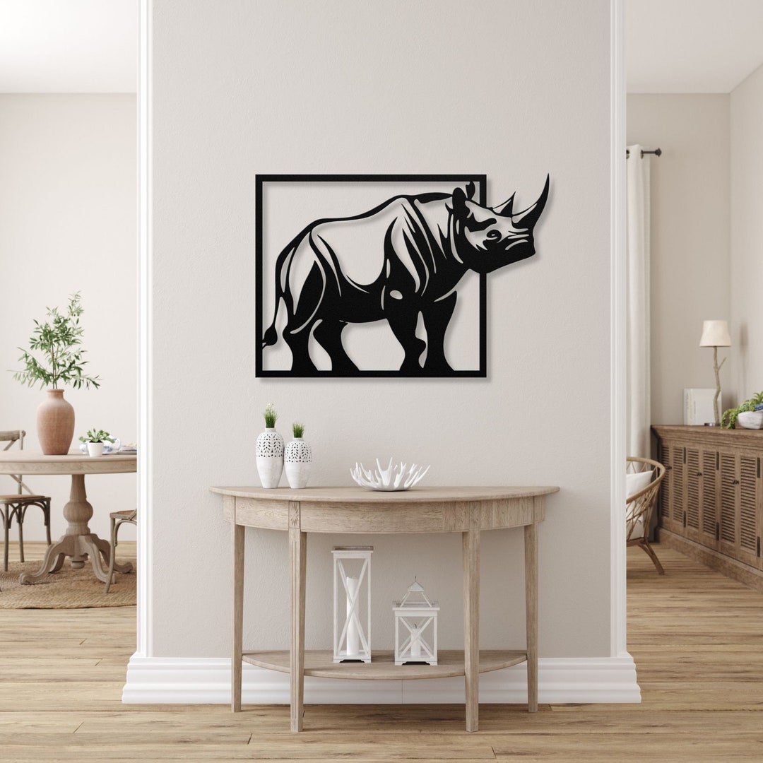 Metal Rhino Wall Art, Rhinoceros Wall Decor, Rhino Door Hanger, Rhino