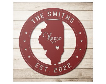 Personalized Illinois Metal Sign: Family Name Wall Art